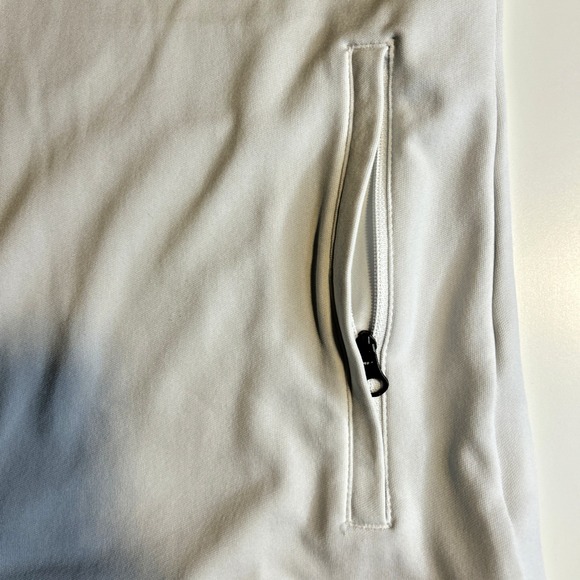 Nike Dri Fit Womens M White Track Jacket Full Zip Logo Black Stripe Pockets FLAW - Picture 5 of 11